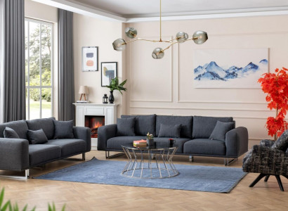 Designer Wohnzimmer Set Sofagarnitur 4 + 3 + 1 Sitz Luxus Grau Wohnlandschaft